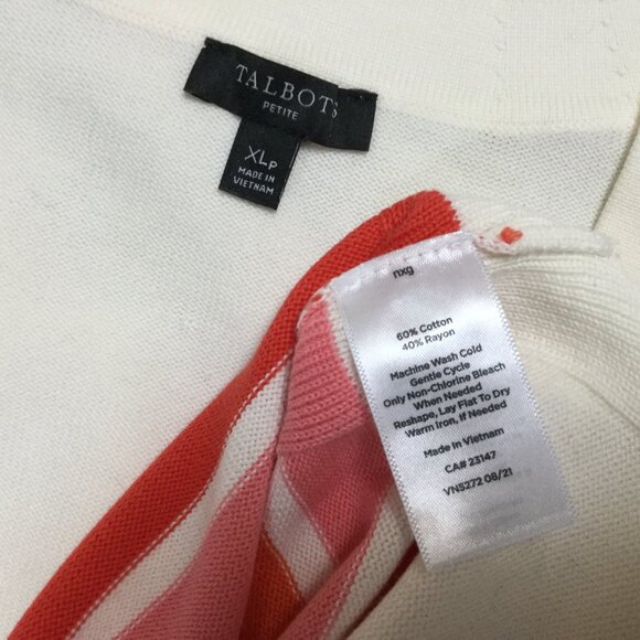 TALBOTS women's petite size XLP girlfriend cardigan sweater ivory, pink, coral - Picture 7 of 8